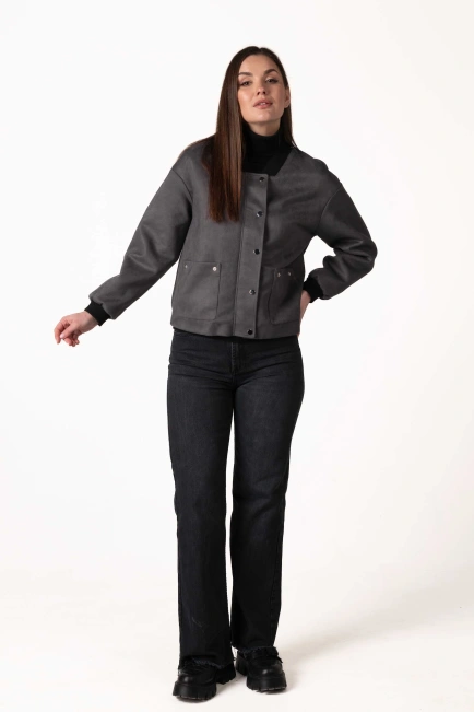 Жіноча легка куртка з еко-замші графіт-6