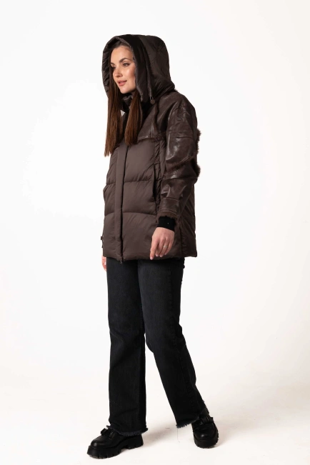 Біопуховик з шкіряними та хутряними вставками-10