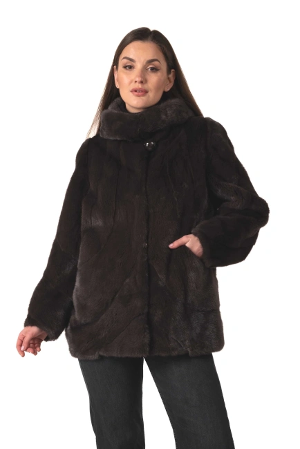 Жіноча норкова шуба коричневого кольору зима-4
