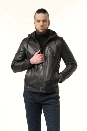 Чоловіча куртка зі шкіри з капюшоном