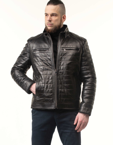 Мужская кожаная дублёнка с прострочкой