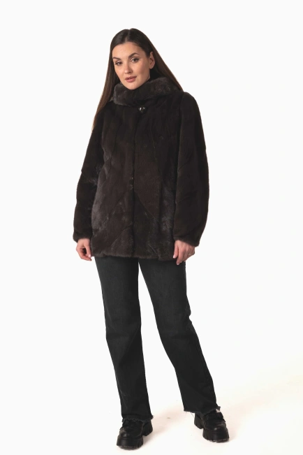 Жіноча норкова шуба коричневого кольору зима-3