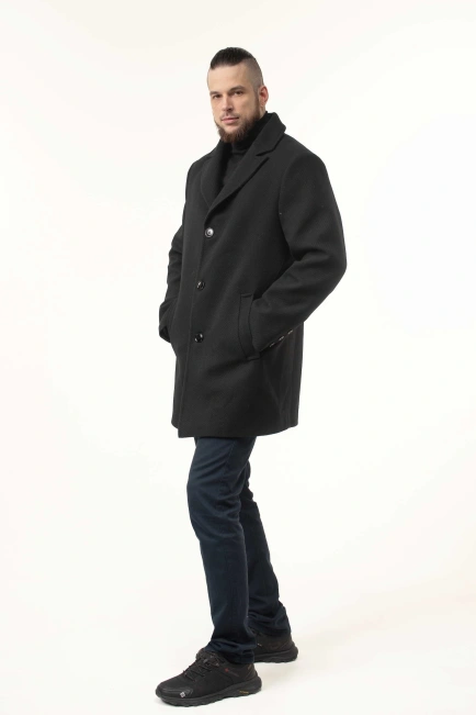 Чоловіче пальто чорного кольору демісезонне-10