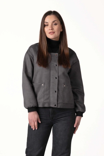 Жіноча легка куртка з еко-замші графіт-1
