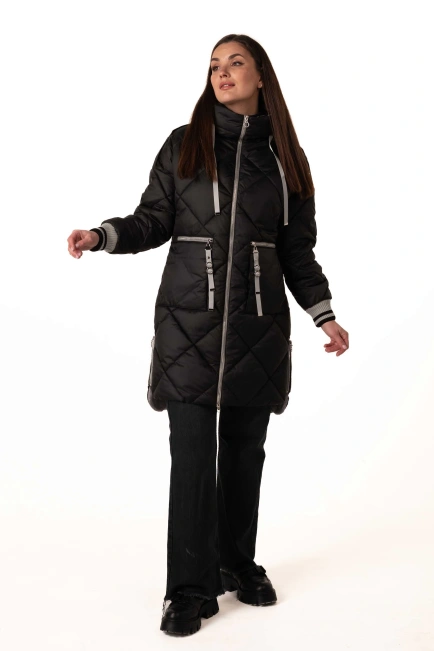 Жіночий зимовий біопуховик чорний з сірим-3