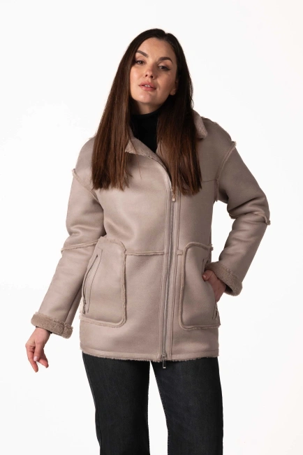 Жіноча екодублянка пудрового кольору-4