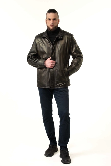 Класична чоловіча куртка з натуральної шкіри-3