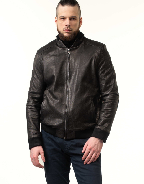 Чоловіча шкіряна куртка-бомбер чорна