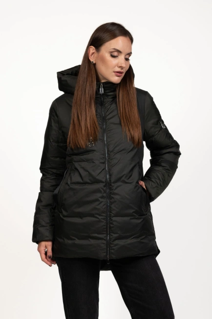 Женский зимний пуховик зелёный с биопухом-1