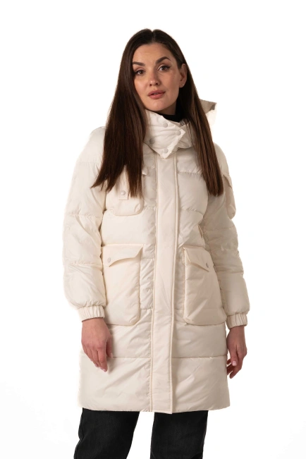 Молочний біопуховик з капюшоном та декором-1