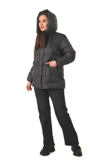 Темно-сірий біопуховик з капюшоном-10