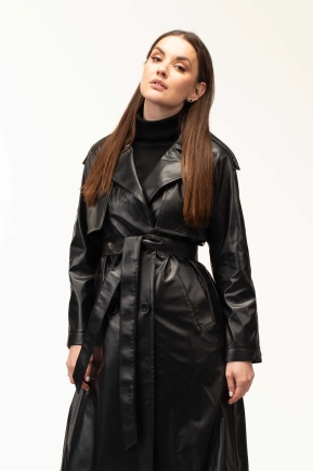 Тренч из эко-кожи черный