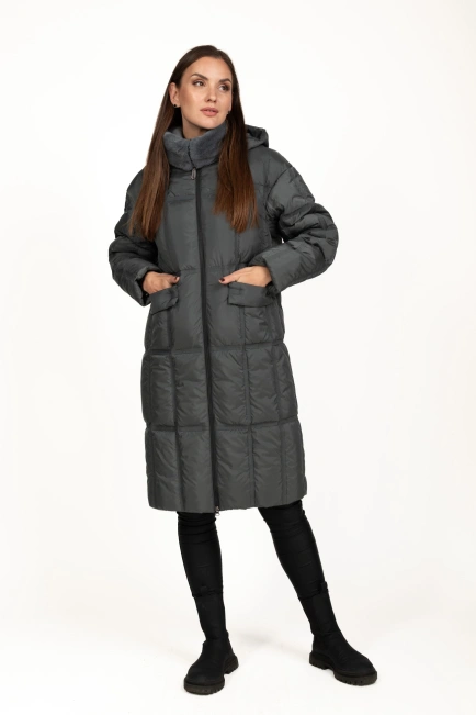 Жіночий біопуховик графітовий стьобаний-8