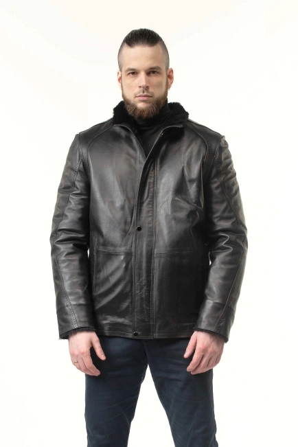Чоловіча шкіряна дублянка з декором-1