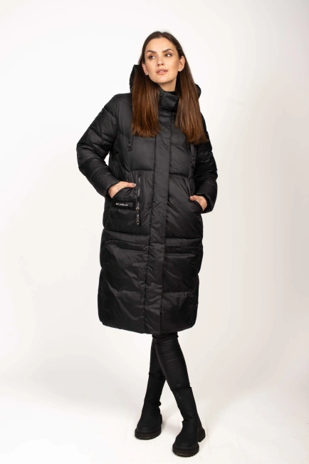 Черный биопуховик с декором на кармане-5