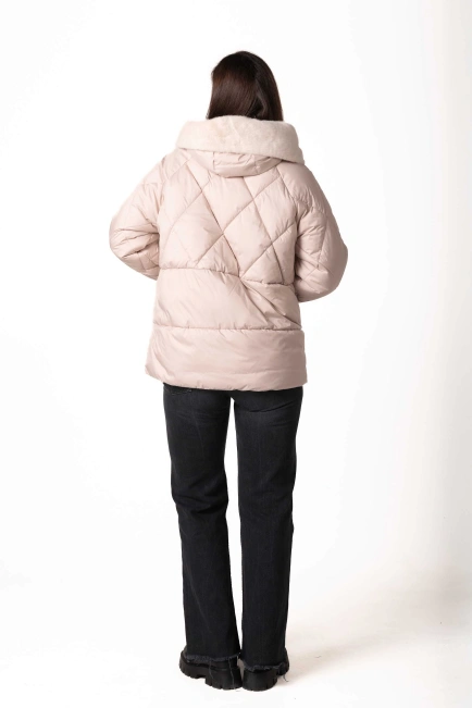 Біопуховик з екохутром світлий беж-2