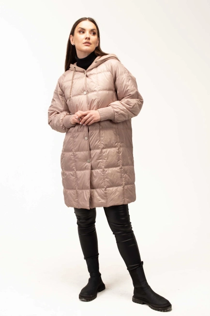 Демисезонная бежевая куртка с капюшоном-3