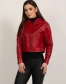 Укорочена шкіряна куртка червона-3
