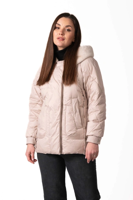 Біопуховик з екохутром світлий беж-1