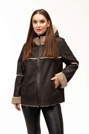 Жіноча кавова дублянка з теплим капюшоном