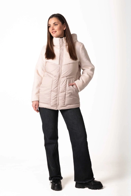 Біопуховик зимовий з екохутром молочного кольору-9