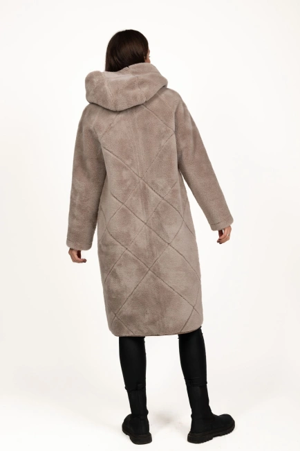 Жіноча штучна дублянка кавового кольору-3