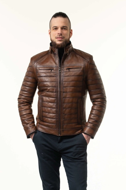 Дубленка мужская в коричневом цвете-1