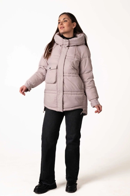 Пудровий біопуховик з капюшоном і кулісками-8