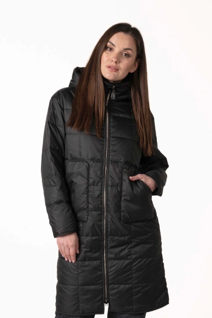 Жіноча демісезонна куртка з капюшоном чорна-1