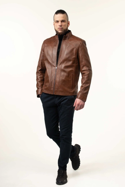 Шкіряна куртка чоловіча коричнева з тонуванням-5