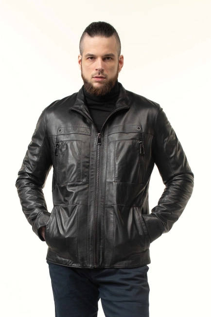 Кожаная куртка мужская с воротником-9