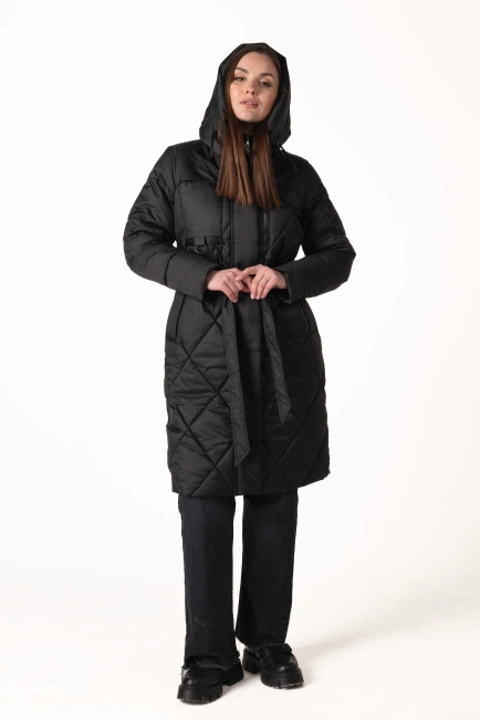 Чорний біопуховик з ромбовидною прострочкою-8