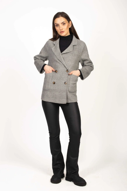 Жіноче пальто у клітинку колір сірий-2