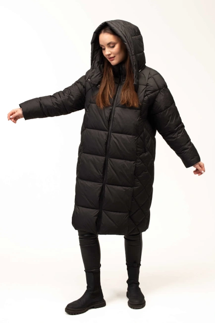 Женский черный зимний биопуховик со стежкой-10