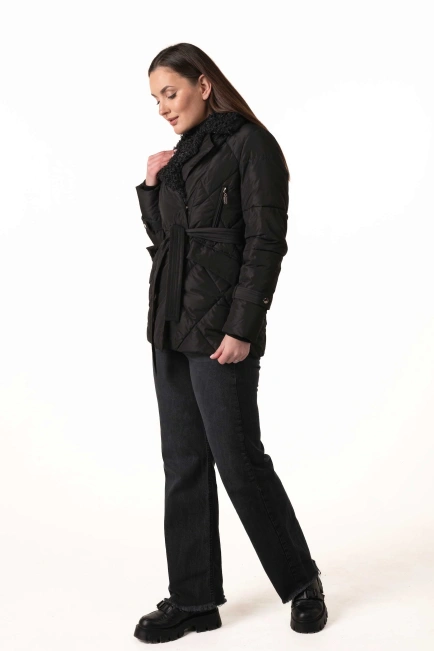 Жіночий біопуховик з екохутром під баранчика-5