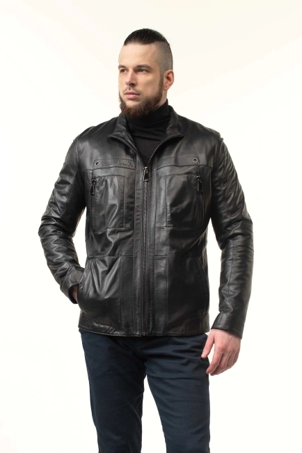 Кожаная куртка мужская с воротником-1