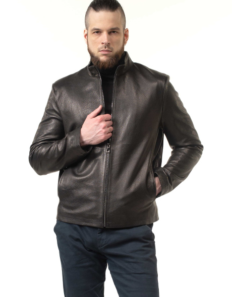 Чорна шкіряна куртка з блискавками