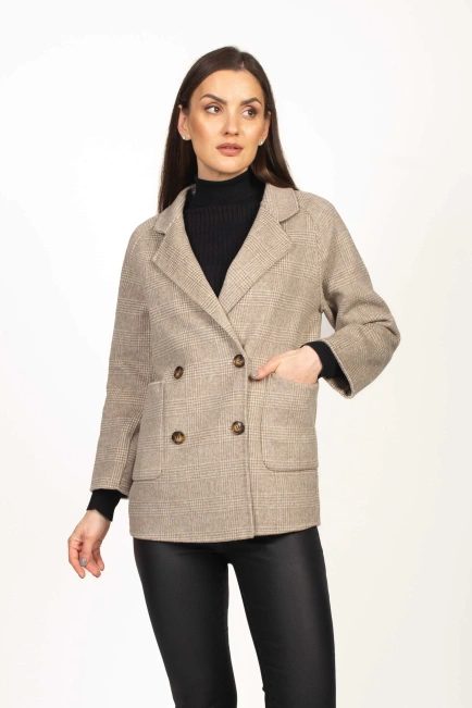 Жіноче пальто у клітинку колір беж-3