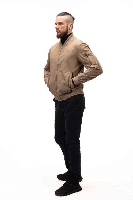 Мужская лёгкая куртка бежевый бомбер-5