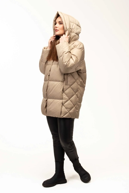 Жіночий біопуховик з декором на боках-10