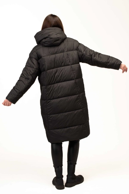 Женский черный зимний биопуховик со стежкой-2