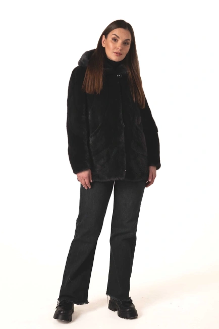 Жіноча норкова шуба графітового кольору зима-9