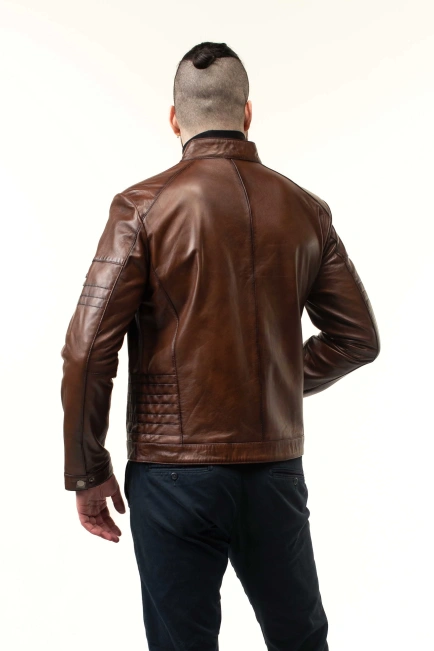 Шкіряна куртка чоловіча коричнева з прострочками-6