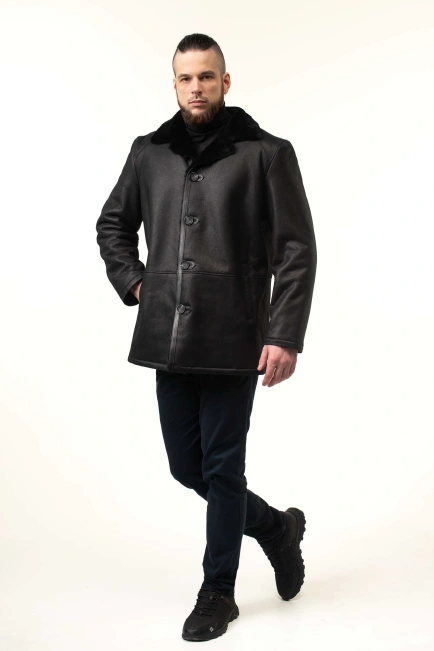 Чоловіча дублянка з натуральної овчини чорна-5