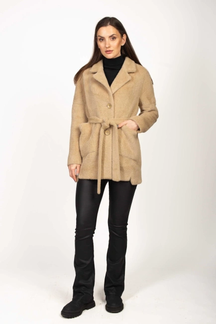 Шуба з еко-хутра бежевого кольору-5