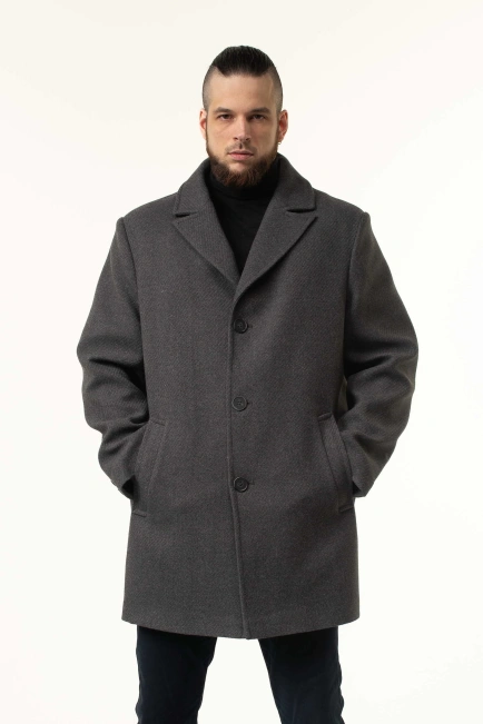 Чоловіче пальто сірого кольору демісезонне-7