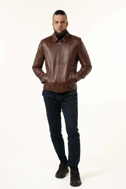 Світло-коричнева шкіряна куртка чоловіча-8