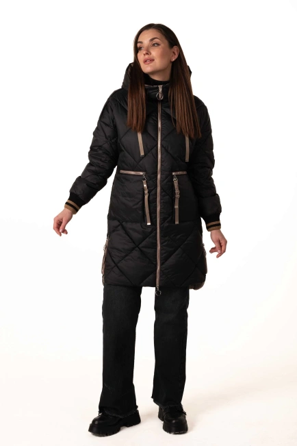 Біопуховик жіночий чорний з бежевими акцентами-3