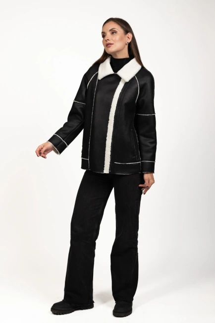 Жіноча штучна дублянка чорно-біла-7