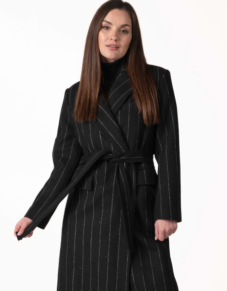 Жіноче класичне пальто чорне з білою смужкою